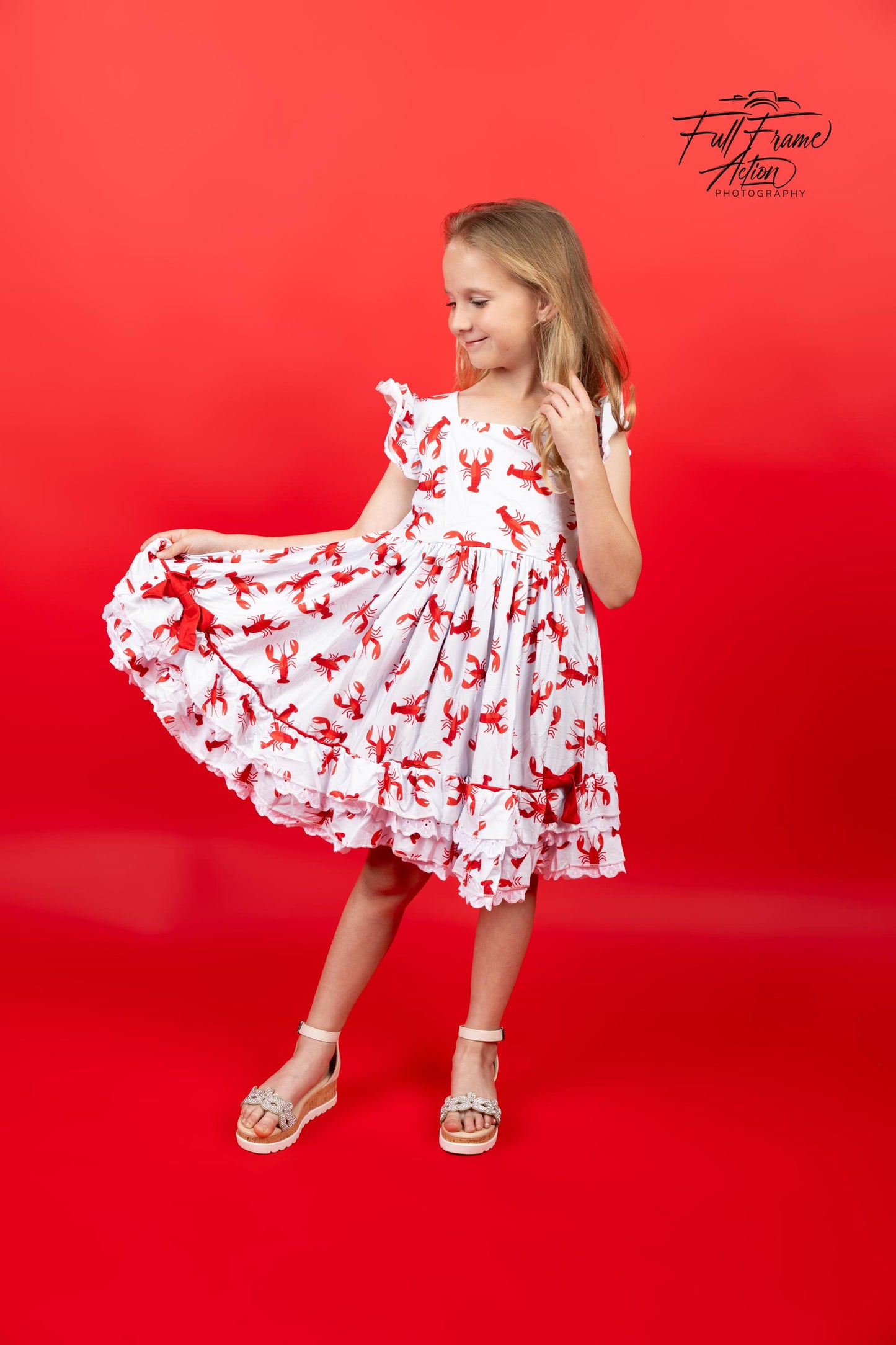 Crawfish Ruffle and Lace Twirl Dress