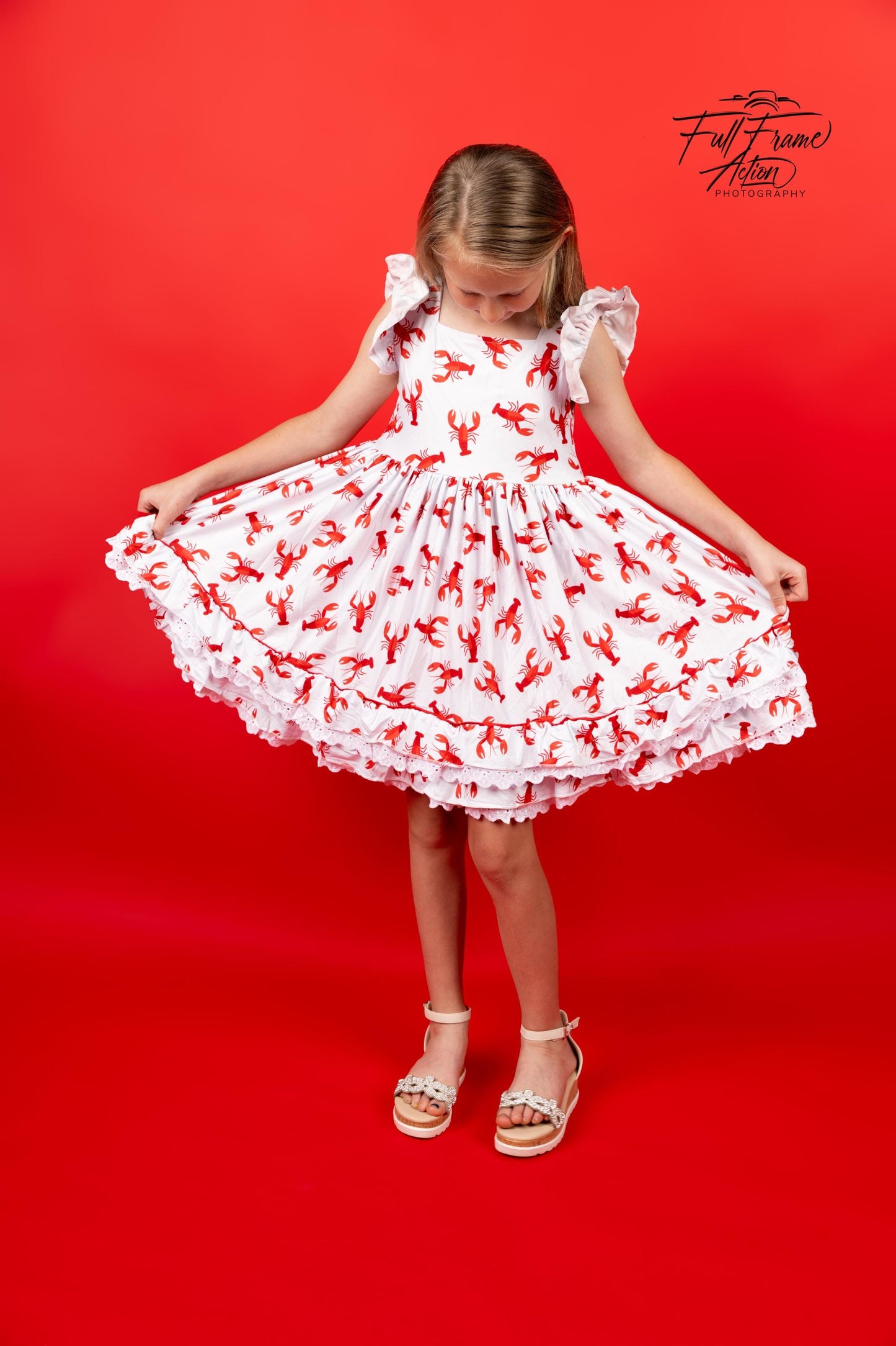 Crawfish Ruffle and Lace Twirl Dress