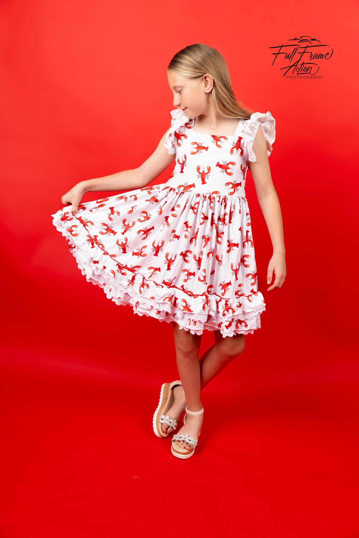 Crawfish Ruffle and Lace Twirl Dress
