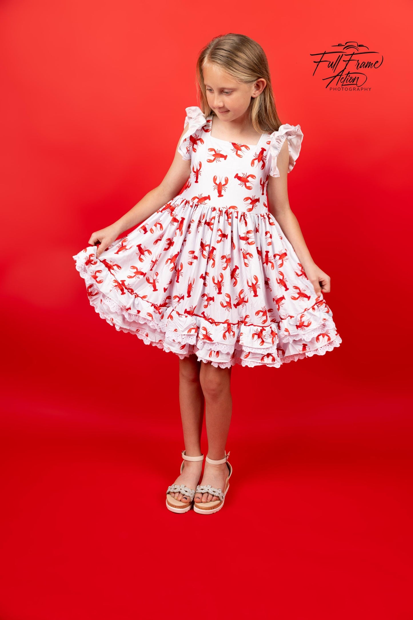 Crawfish Ruffle and Lace Twirl Dress