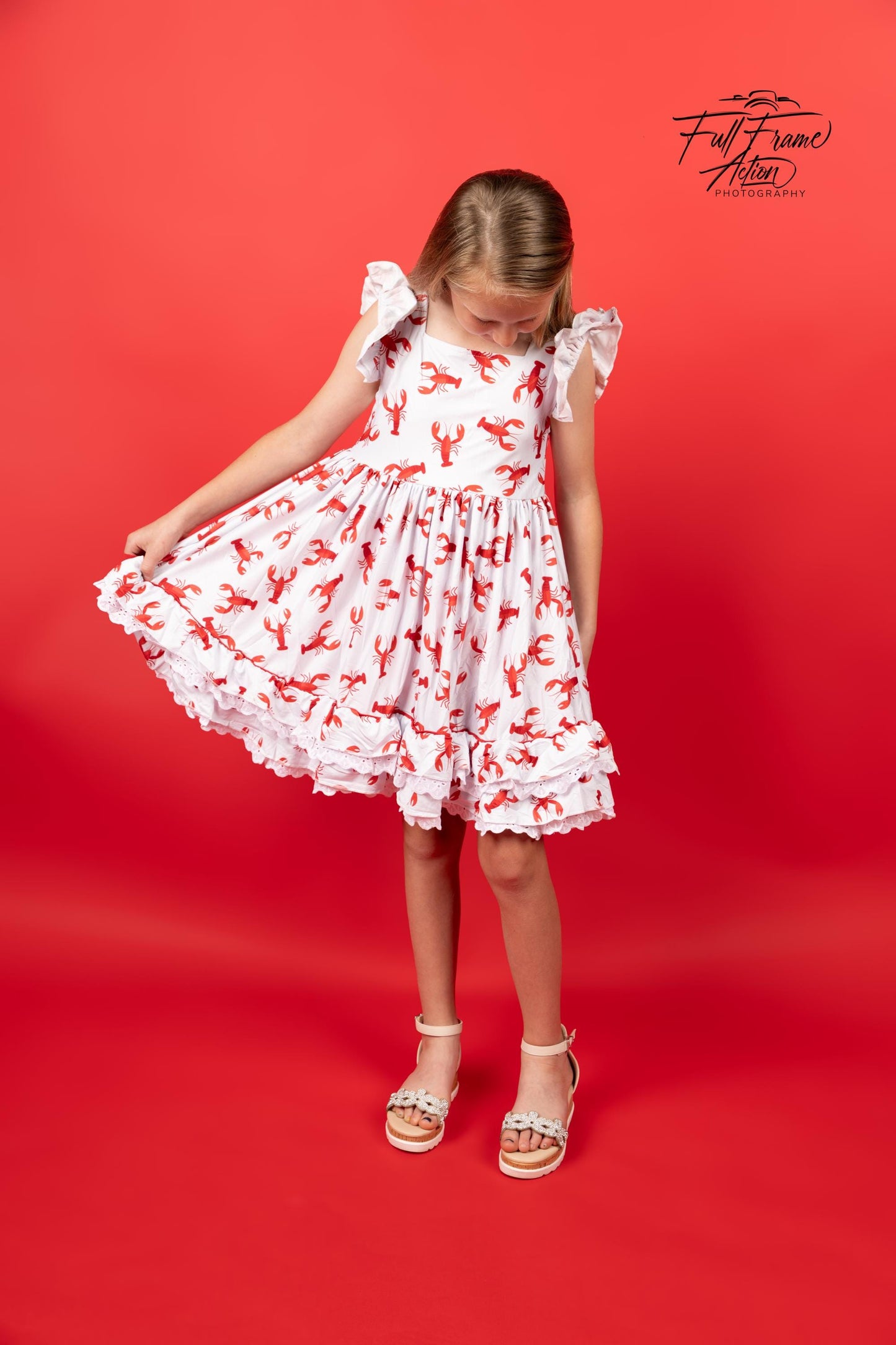 Crawfish Ruffle and Lace Twirl Dress