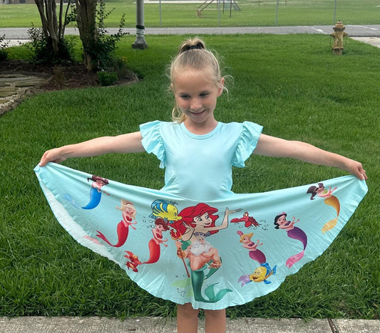 Mermaid Princess Bow Back Twirl Dress