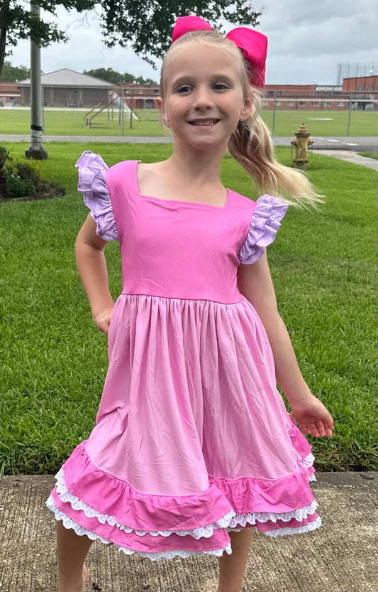 Pink Stitch Inspired Ruffle and Lace Twirl dress