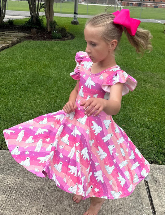 Pink Polar Bear Crossback Twirl Dress