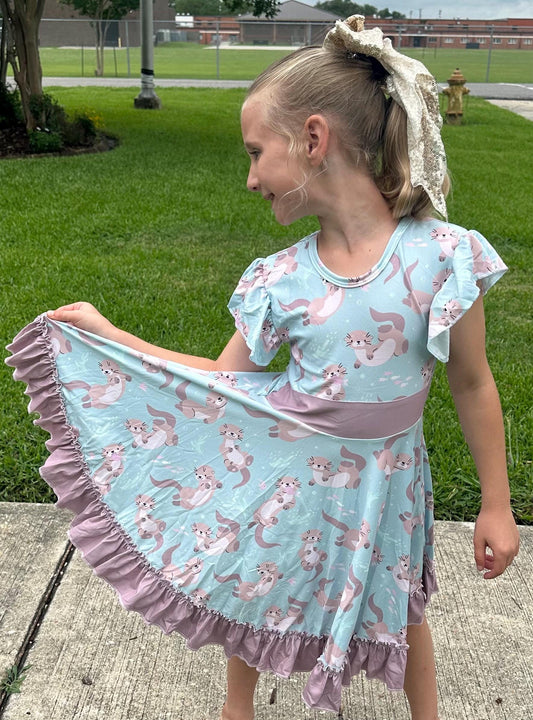 Swimming Otters Bow Back Twirl Dress