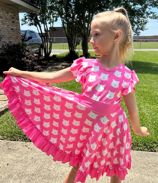 Dollhouse Cat Bow Back Twirl Dress