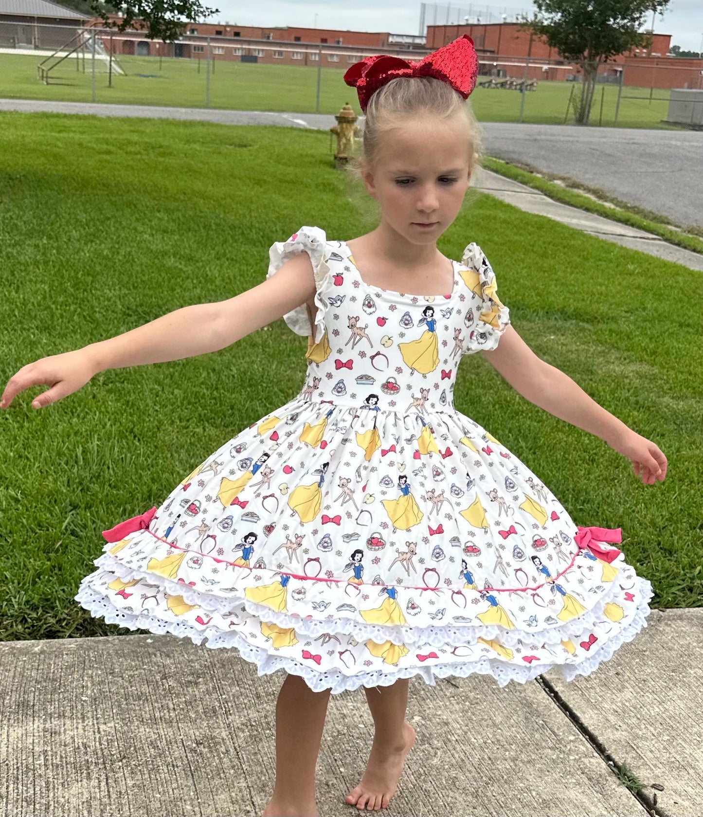 Apple Eating Princess Ruffle and Lace Twirl Dress