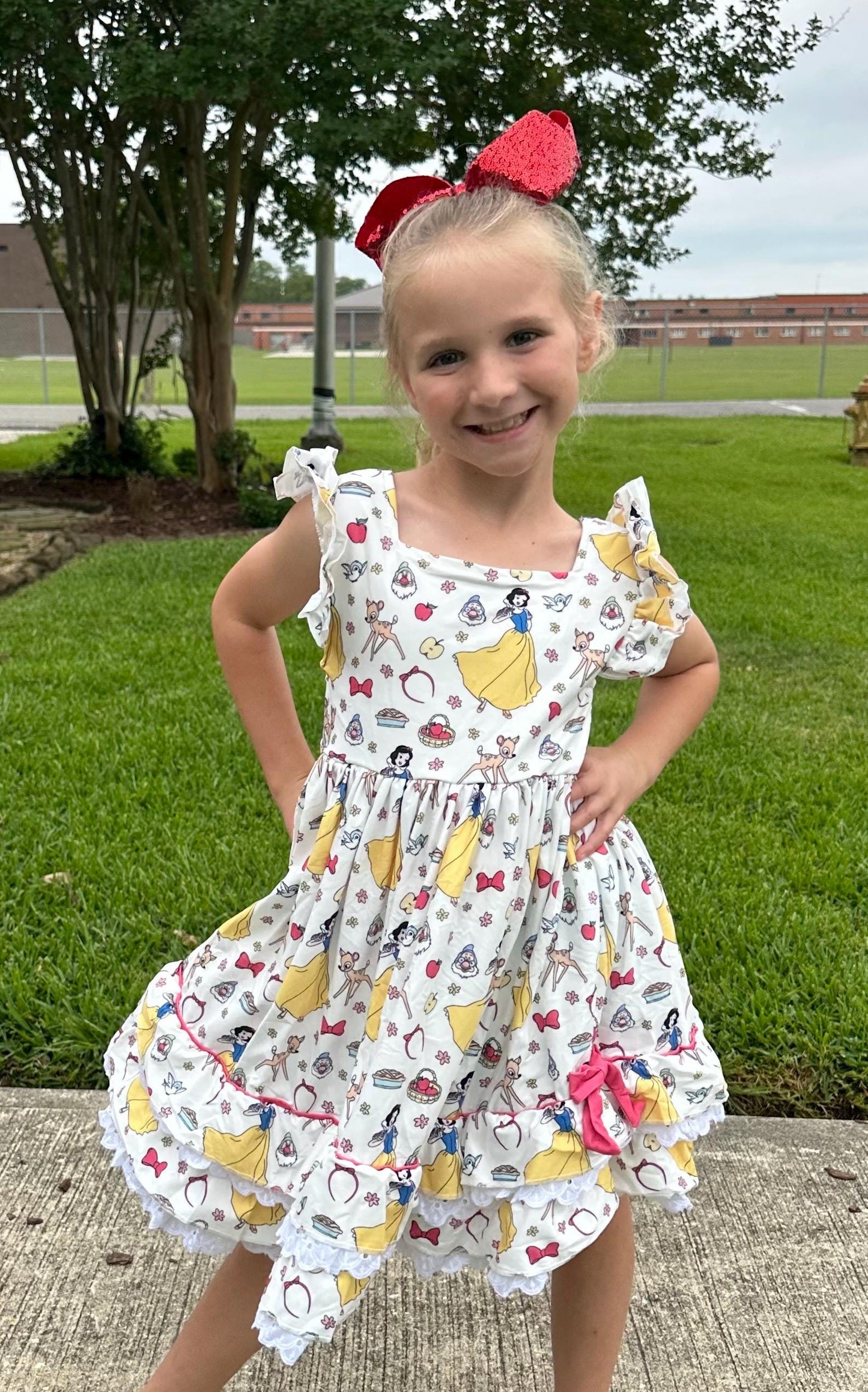 Apple Eating Princess Ruffle and Lace Twirl Dress