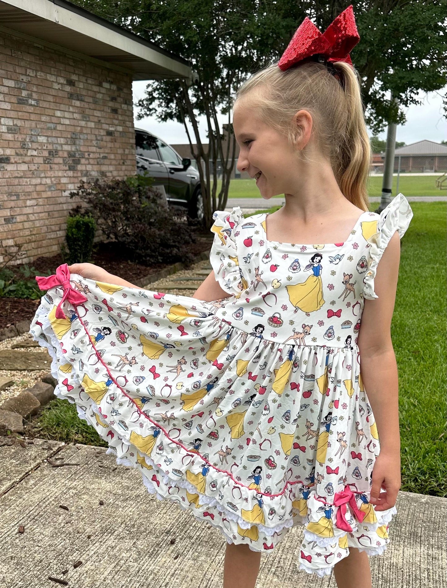 Apple Eating Princess Ruffle and Lace Twirl Dress
