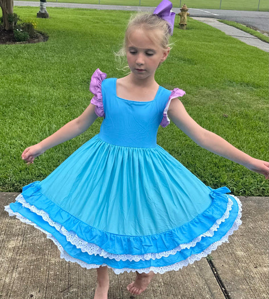 Blue Stitch Inspired Ruffle and Lace Twirl dress