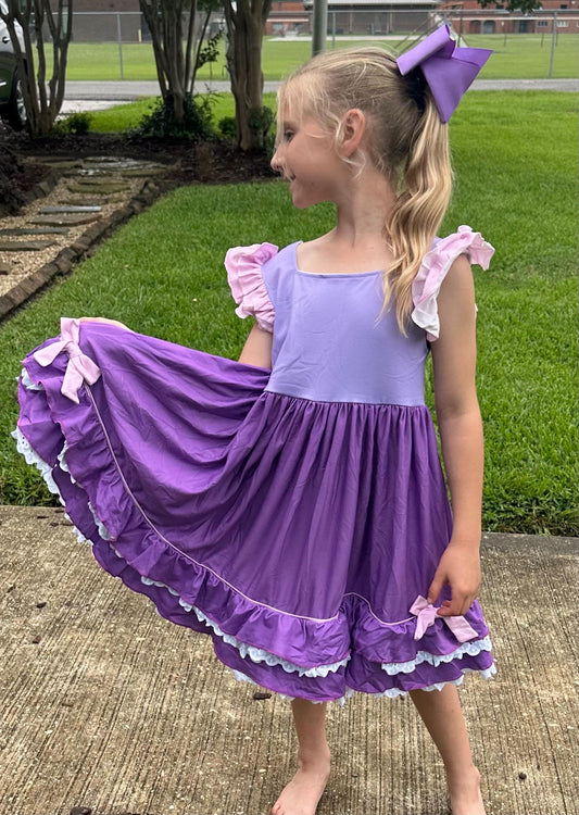 Long Haired Princess Inspired Lace and Ruffle Twirl Dress
