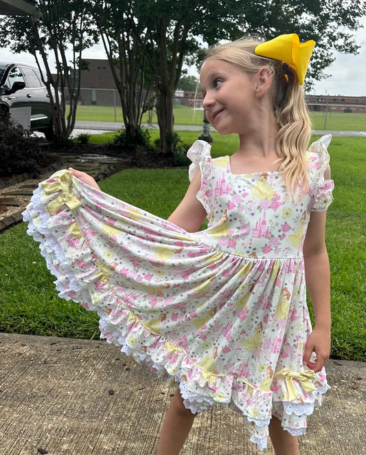 Beauty Princess Ruffle and Lace Twirl Dress