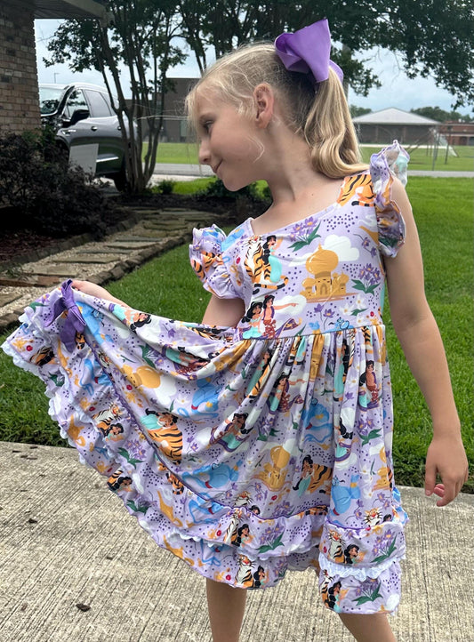 Princess of Genies Ruffle and Lace Twirl Dress