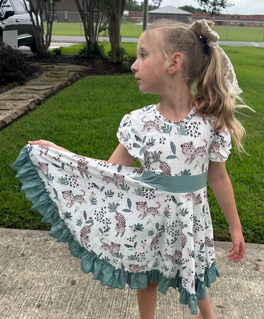 Baby Cheetah Bow Back Twirl Dress