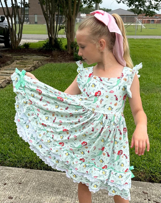 Littlest Mermaid Lace and Ruffle Dress