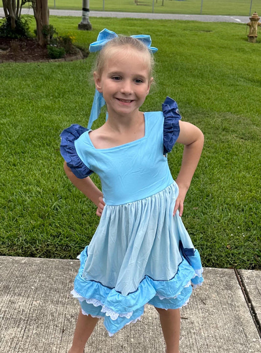 BLUEY Inspired Ruffle and Lace Twirl Dress