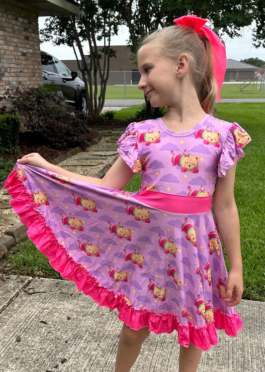 Pillow Cat Bow Back Twirl Dress