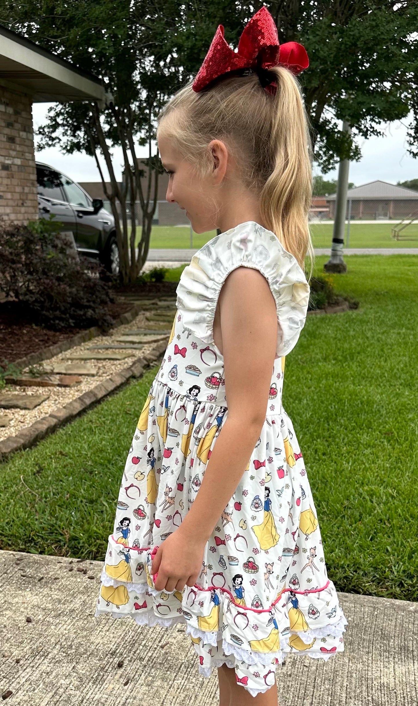 Apple Eating Princess Ruffle and Lace Twirl Dress