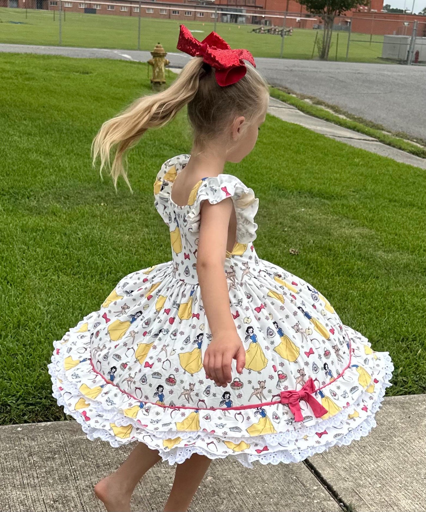 Apple Eating Princess Ruffle and Lace Twirl Dress