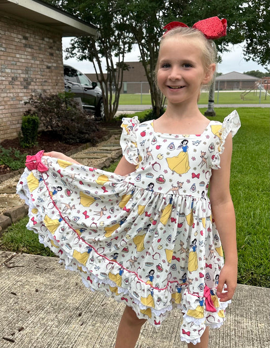 Apple Eating Princess Ruffle and Lace Twirl Dress