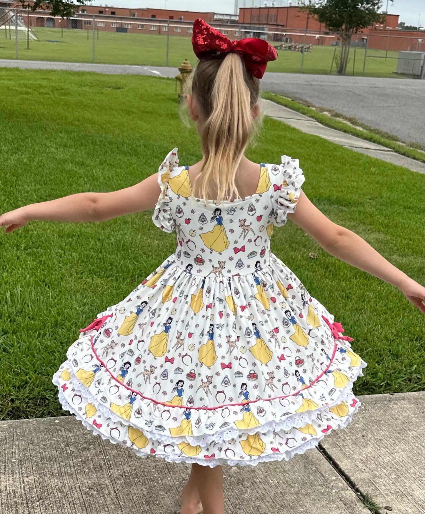Apple Eating Princess Ruffle and Lace Twirl Dress