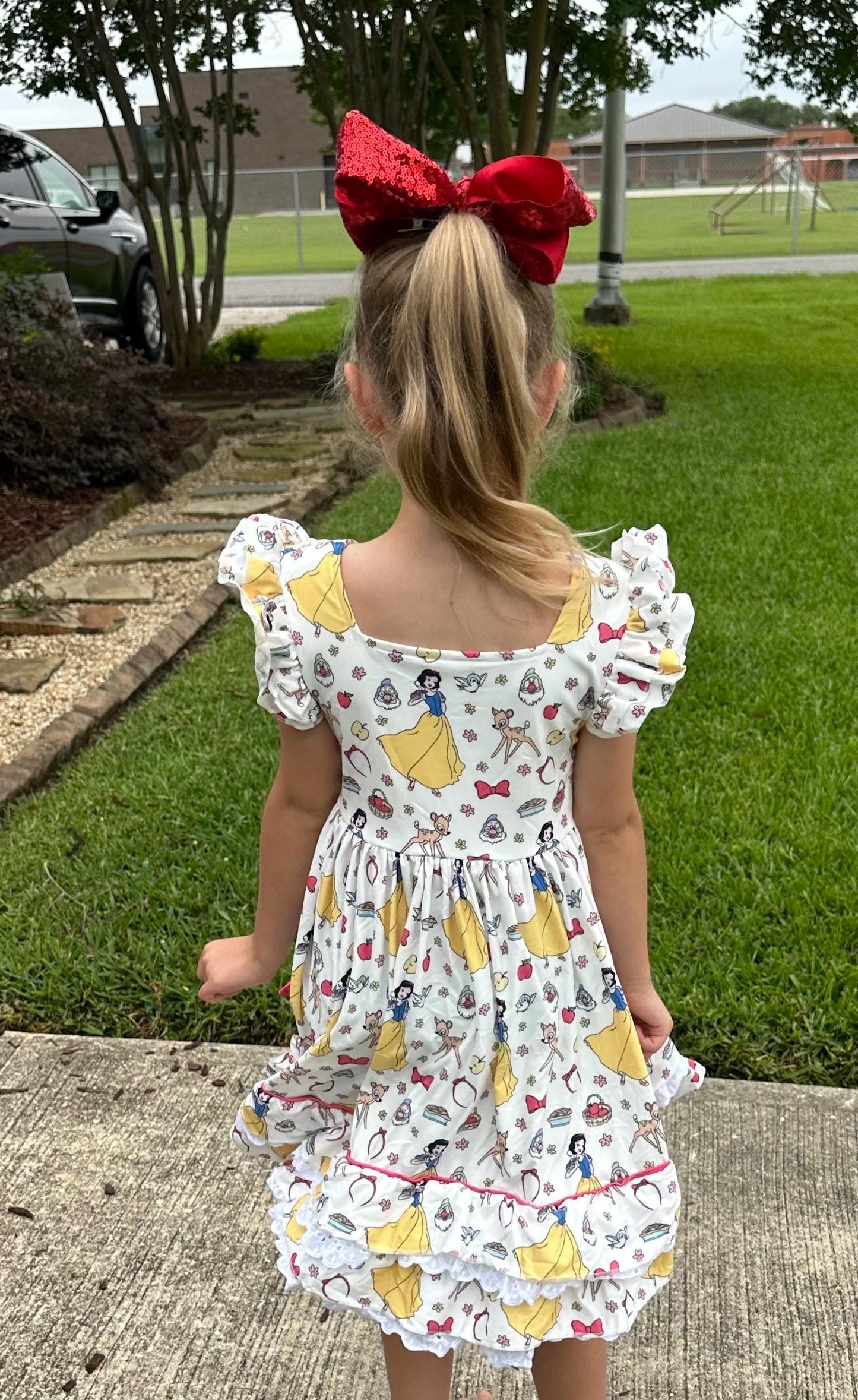 Apple Eating Princess Ruffle and Lace Twirl Dress