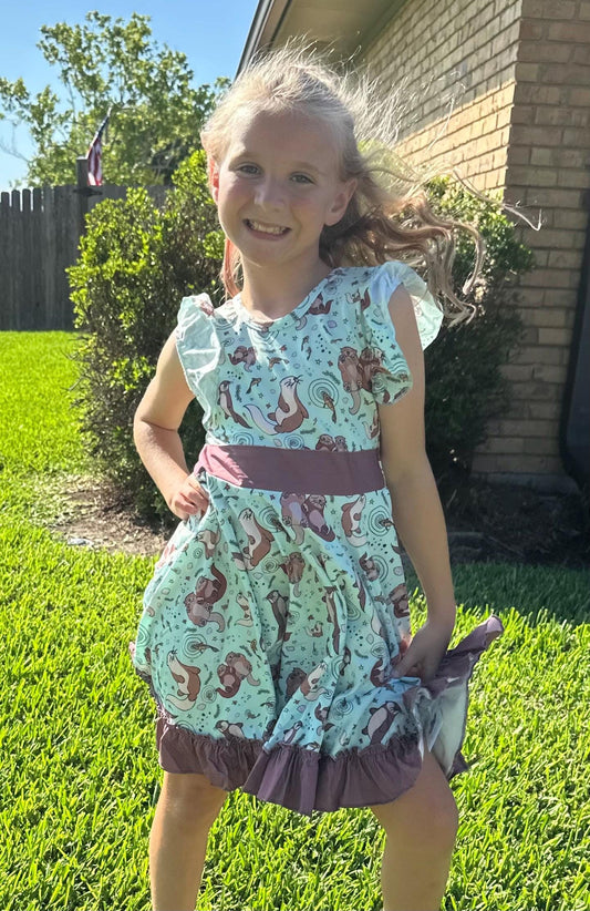 Friendly Otters Bow Back Twirl Dress