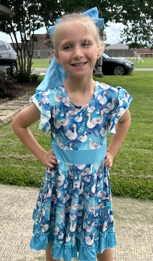 Geese Bow Back Twirl Dress