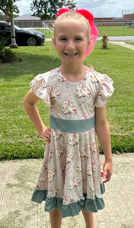 Chickens and Chicks Bow Back Twirl Dress
