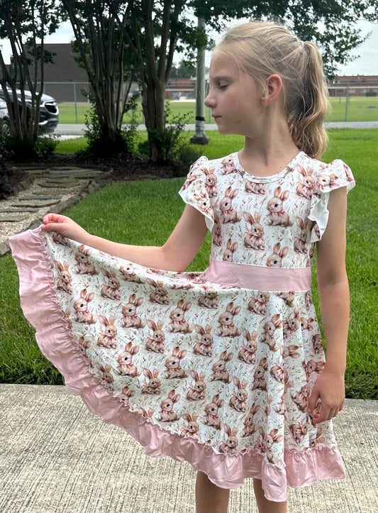 Pink Bunny Bow Back Twirl Dress