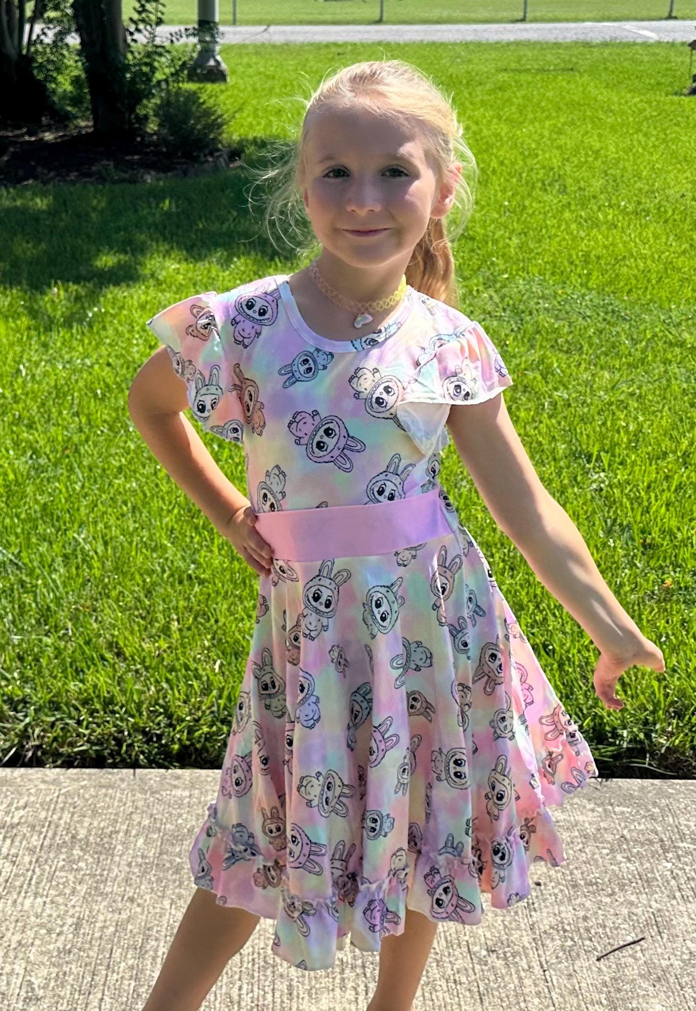 Pastel Labubu Bow Back Twirl Dress