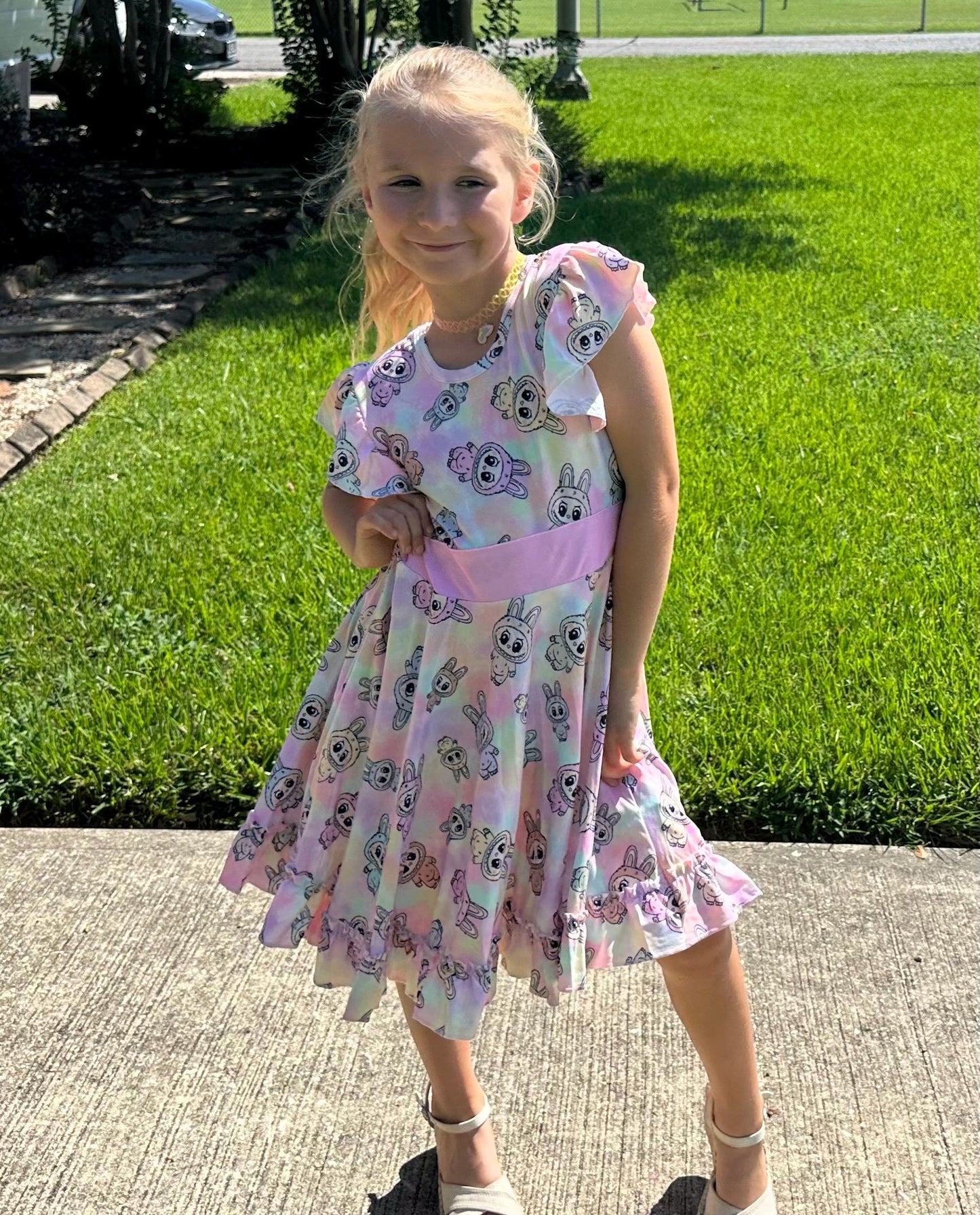 Pastel Labubu Bow Back Twirl Dress