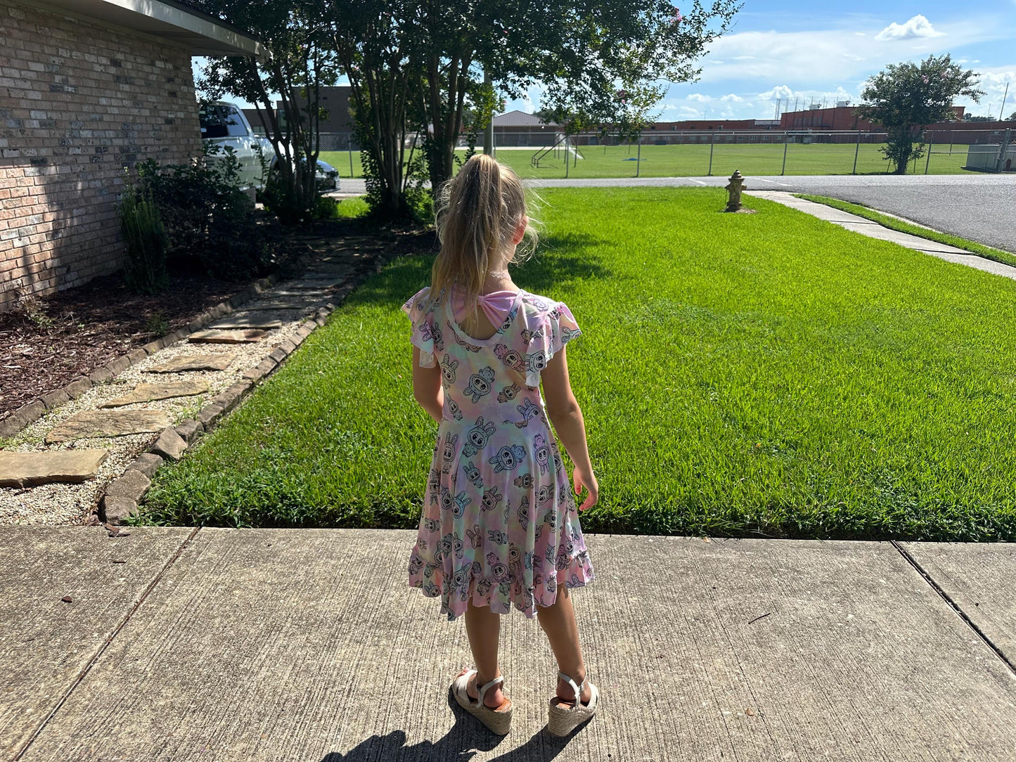 Pastel Labubu Bow Back Twirl Dress