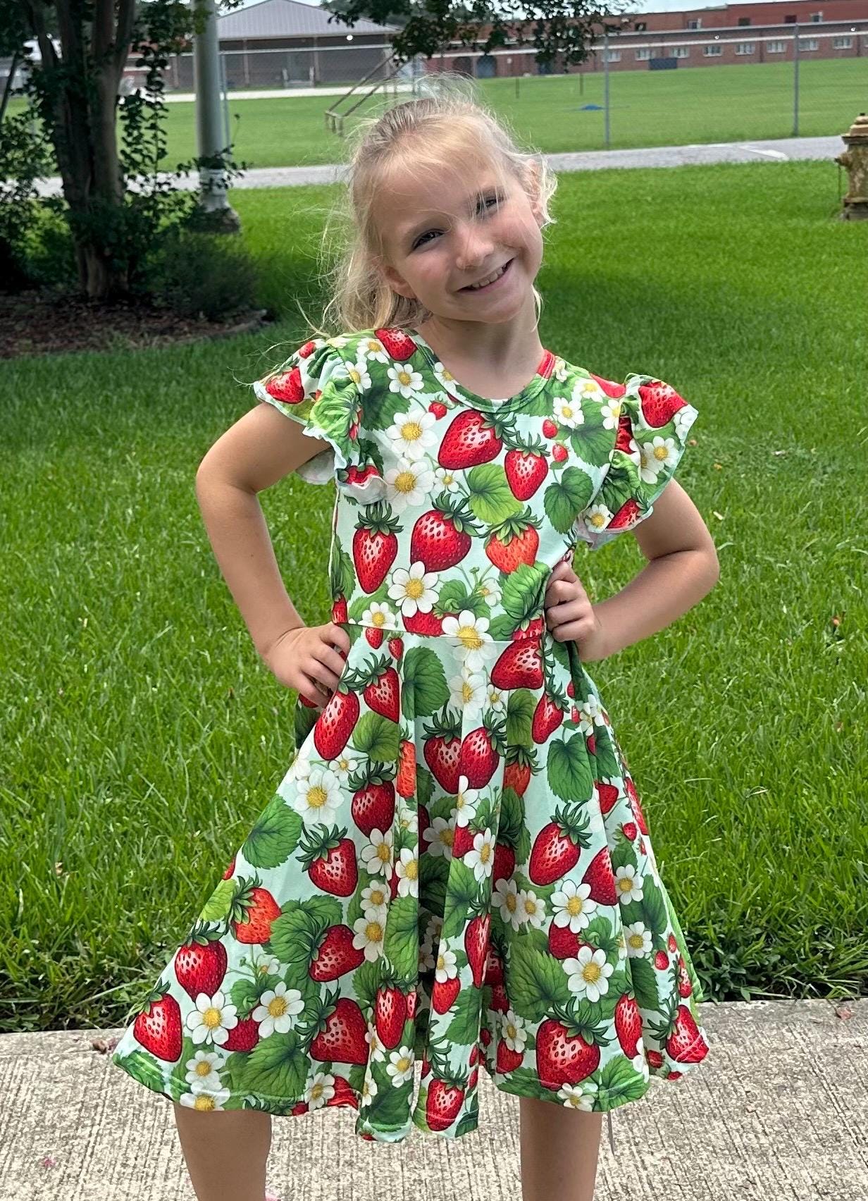 Strawberry Bow Back Twirl Dress