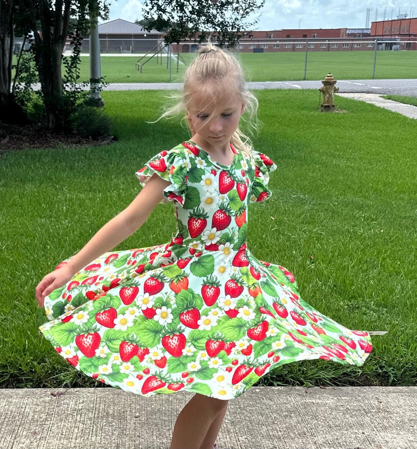 Strawberry Bow Back Twirl Dress