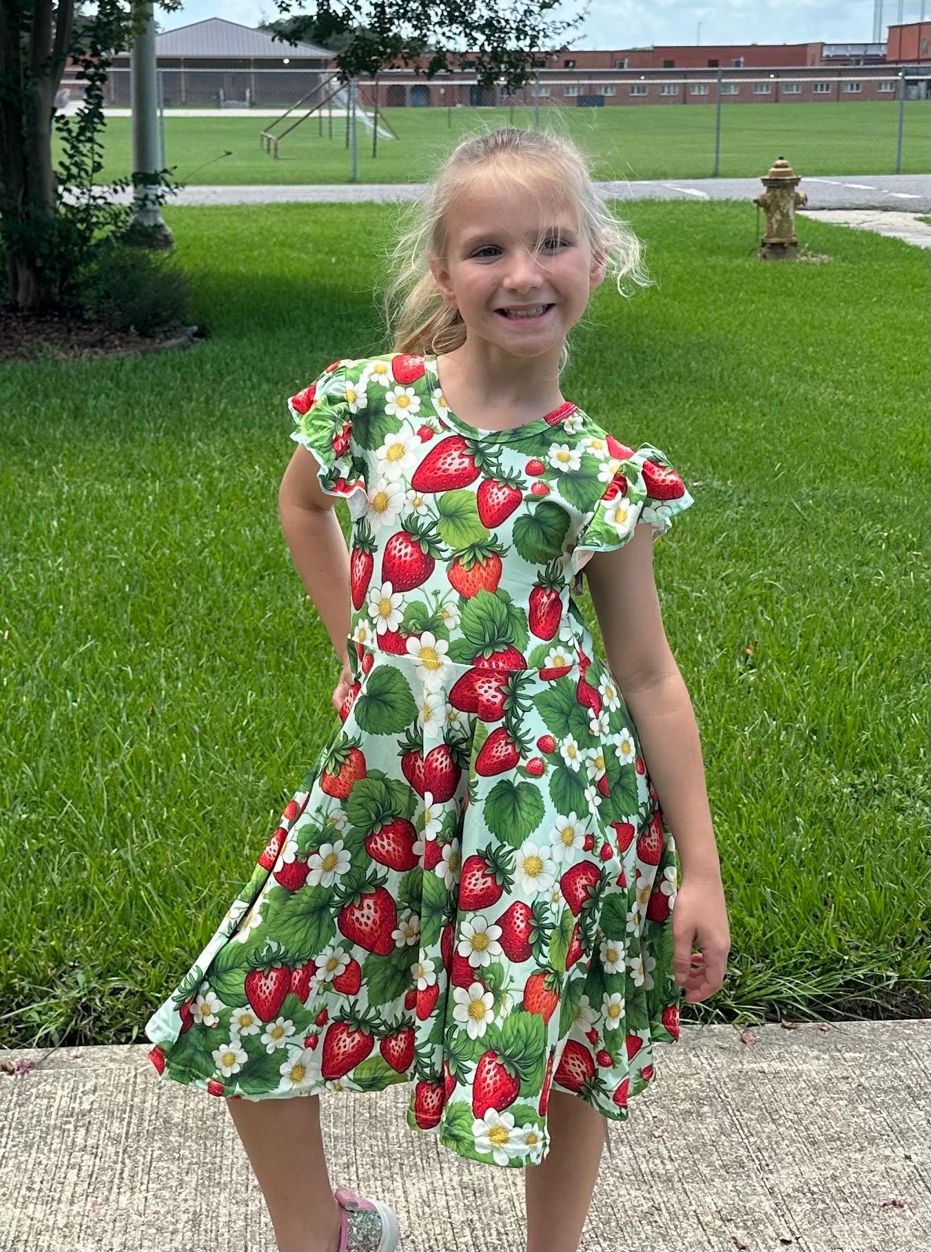 Strawberry Bow Back Twirl Dress