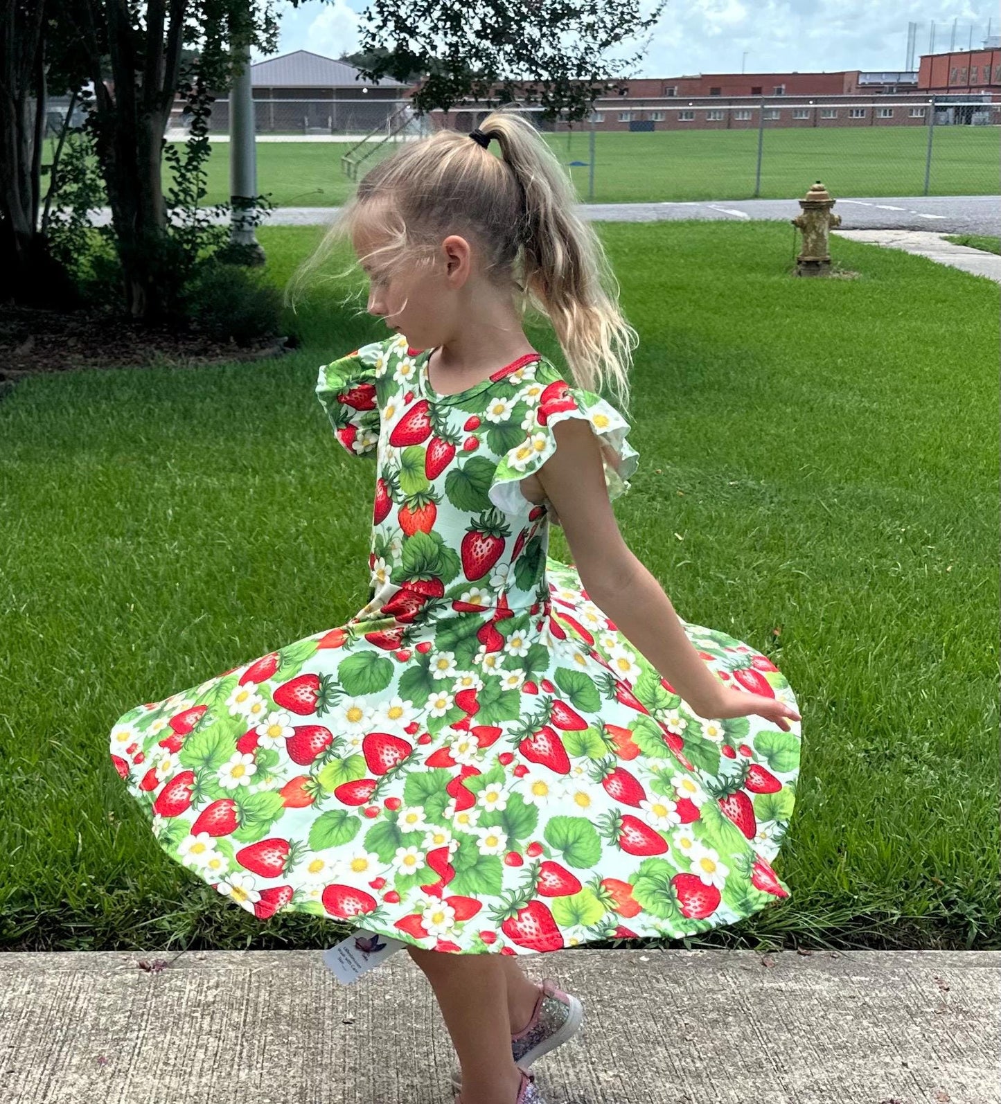 Strawberry Bow Back Twirl Dress