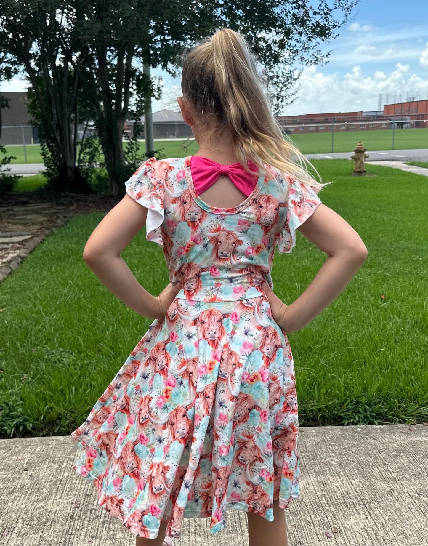 Highland Cows and Flowers Twirl Dress