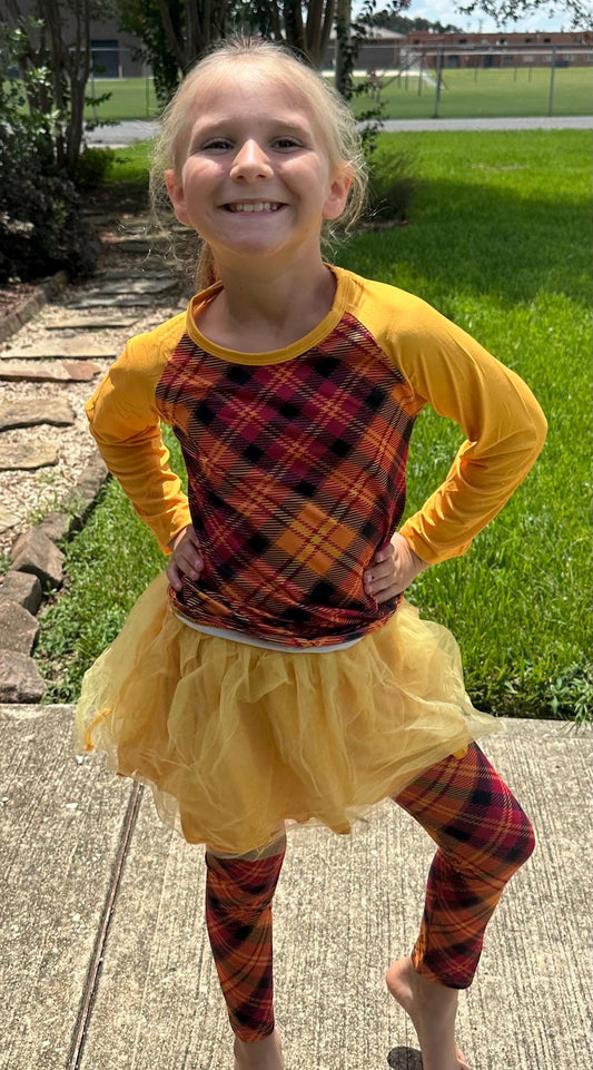 Fall Plaid Tulle Leggings Set