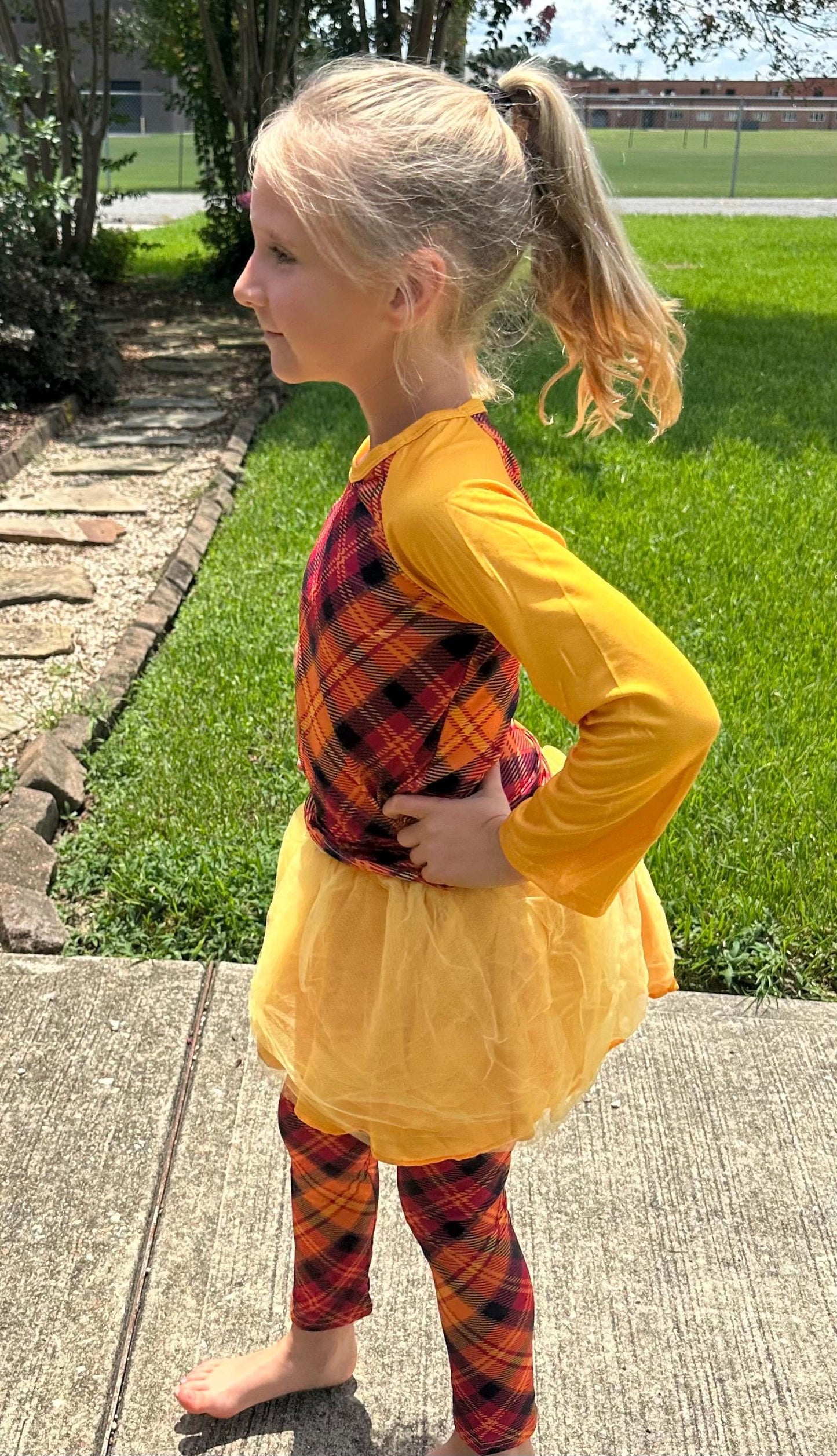 Fall Plaid Tulle Leggings Set