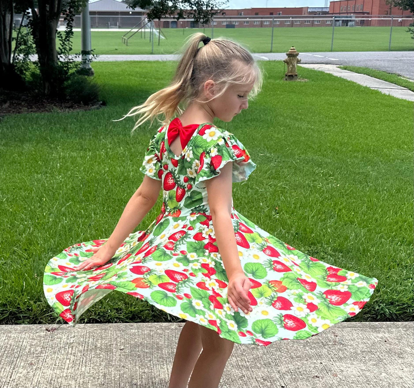 Strawberry Bow Back Twirl Dress