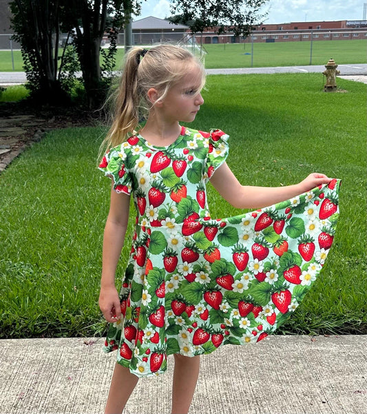 Strawberry Bow Back Twirl Dress