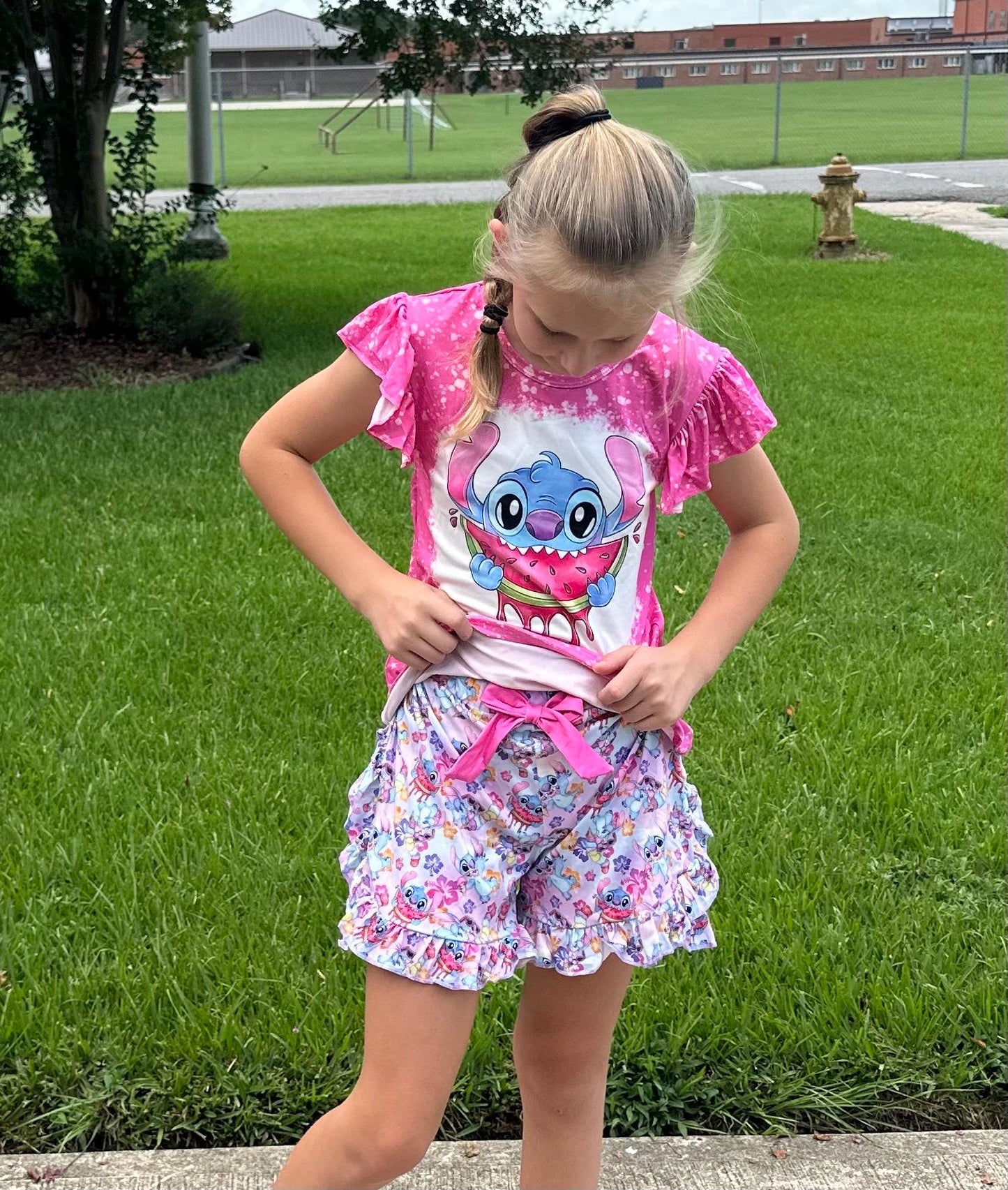 Blue Alien and Watermelon Short Set