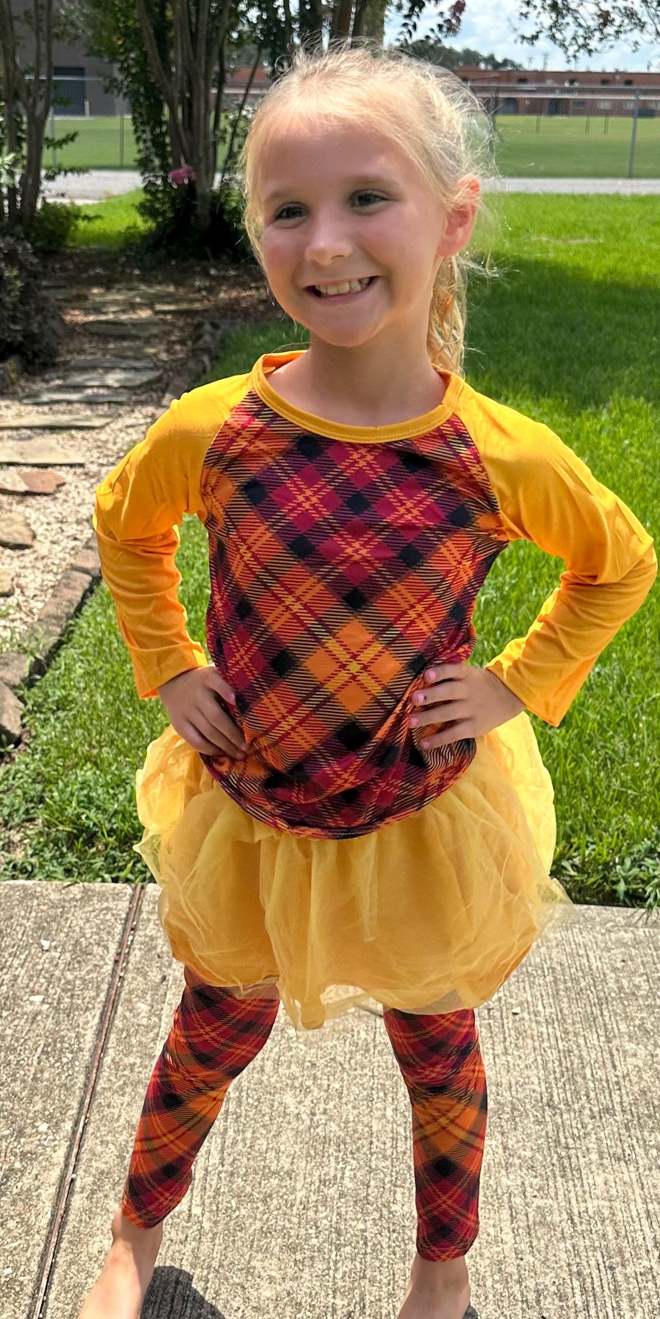 Fall Plaid Tulle Leggings Set