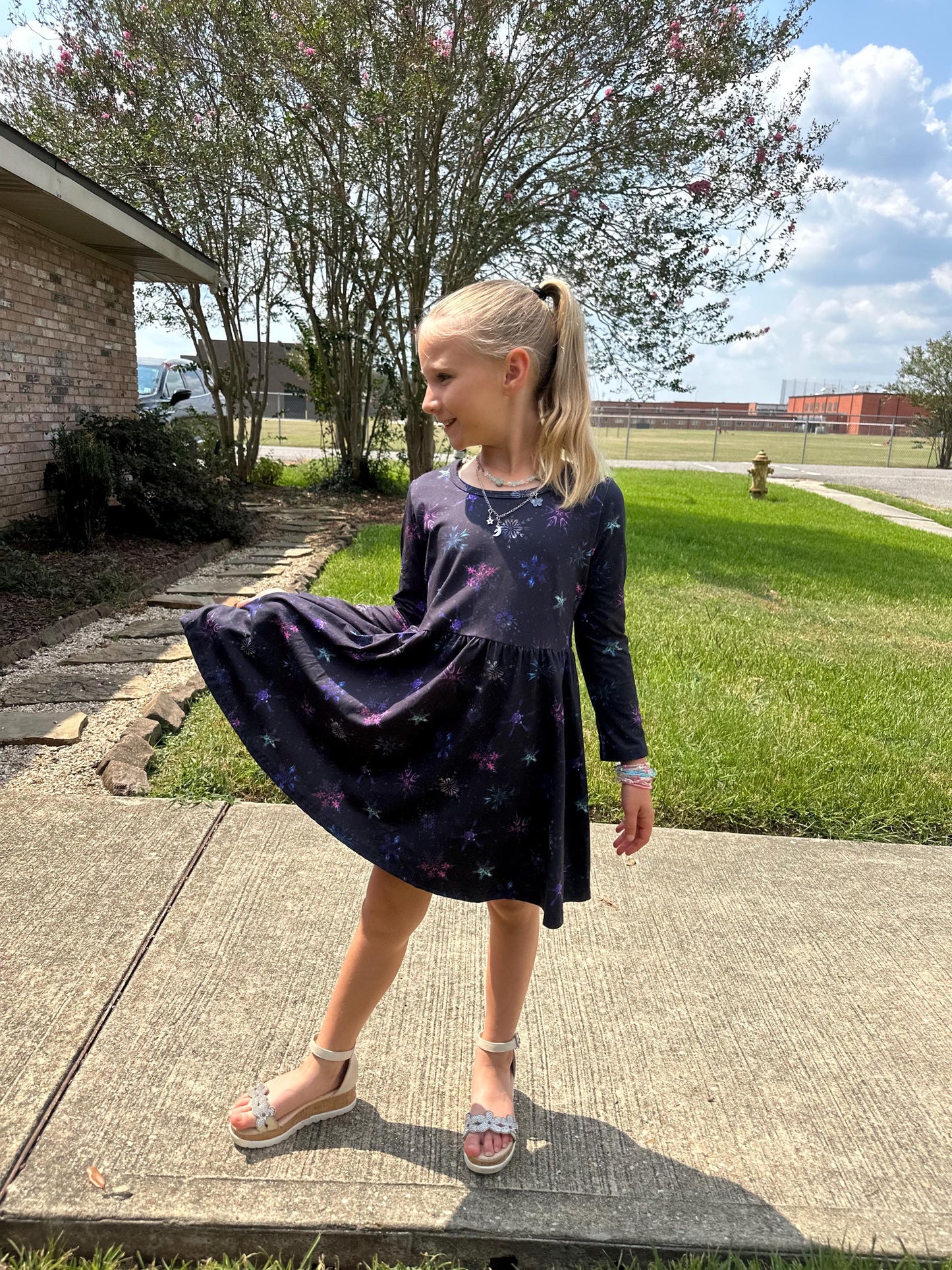 Rainbow Snowflakes Long Sleeve Dress