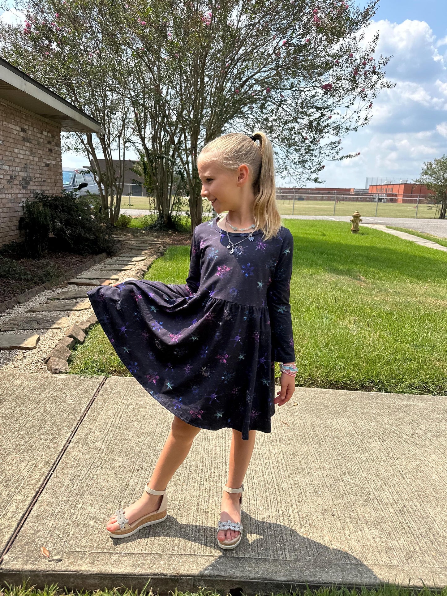 Rainbow Snowflakes Long Sleeve Dress