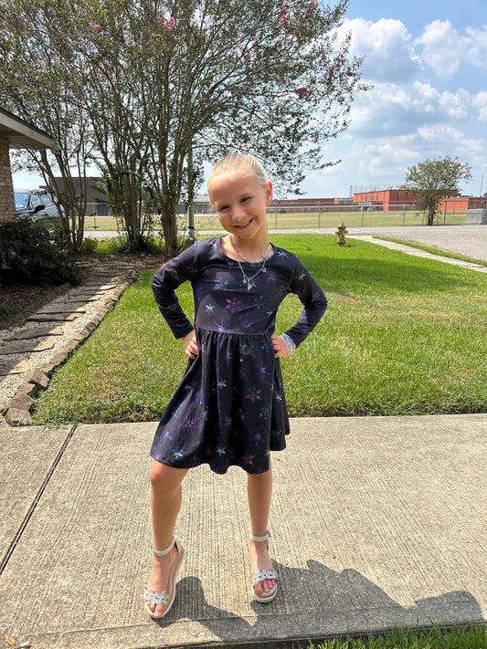 Rainbow Snowflakes Long Sleeve Dress