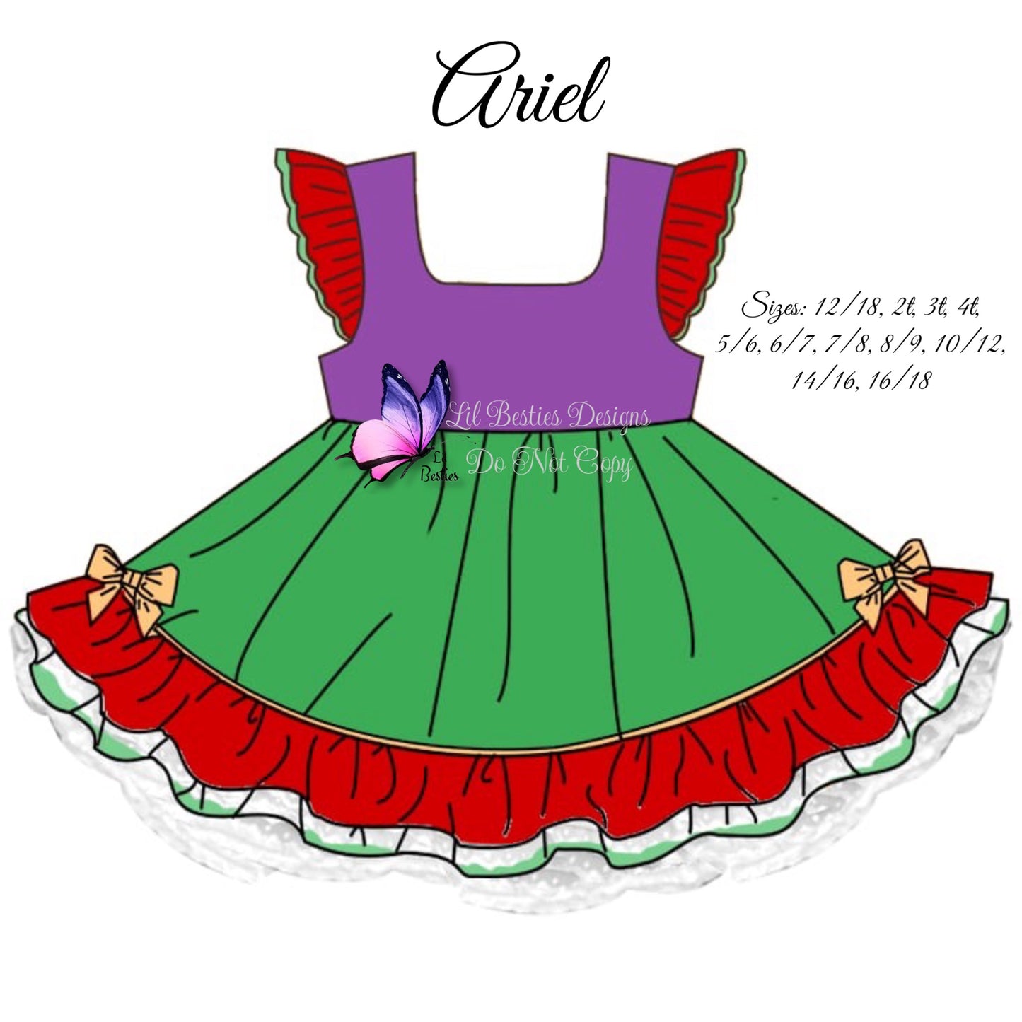 Ariel Inspired Ruffle and Lace Dress (PreOrder TAT 4 weeks from close)