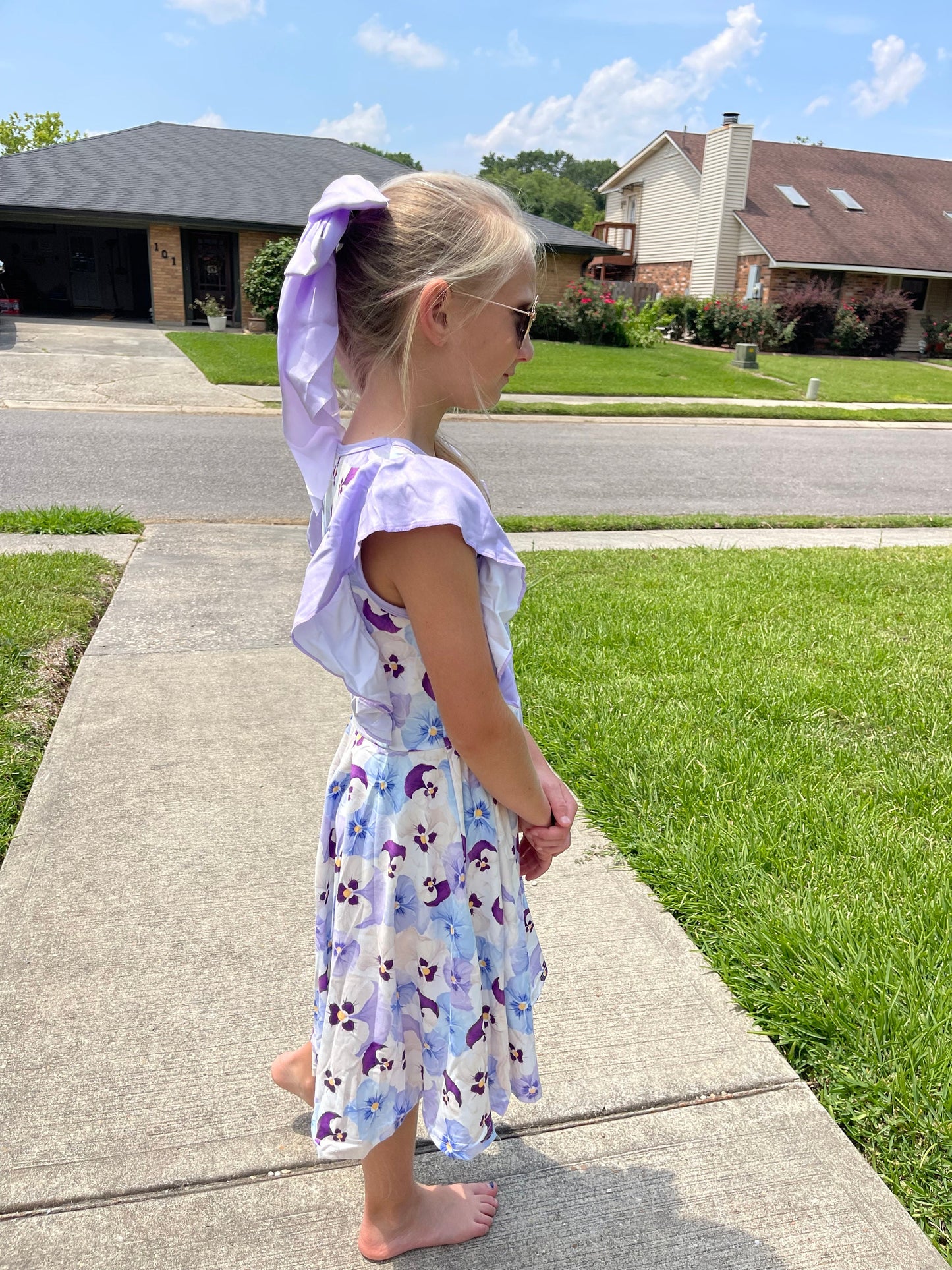 Purple Violets Ruffle Tank