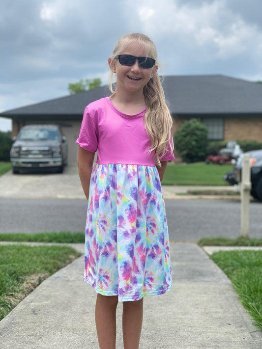 Pink Tye Die Cap Dress